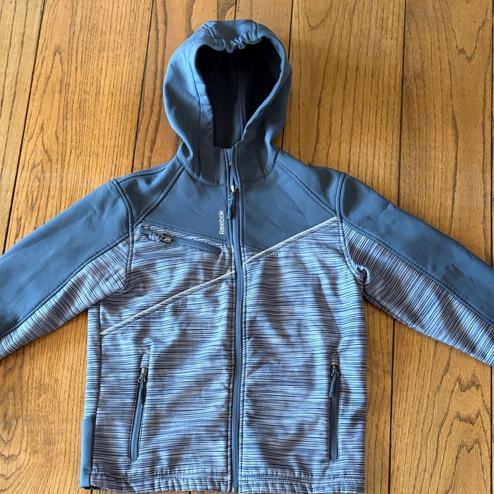 Reebok Gray Striped Hooded Jacket Size M